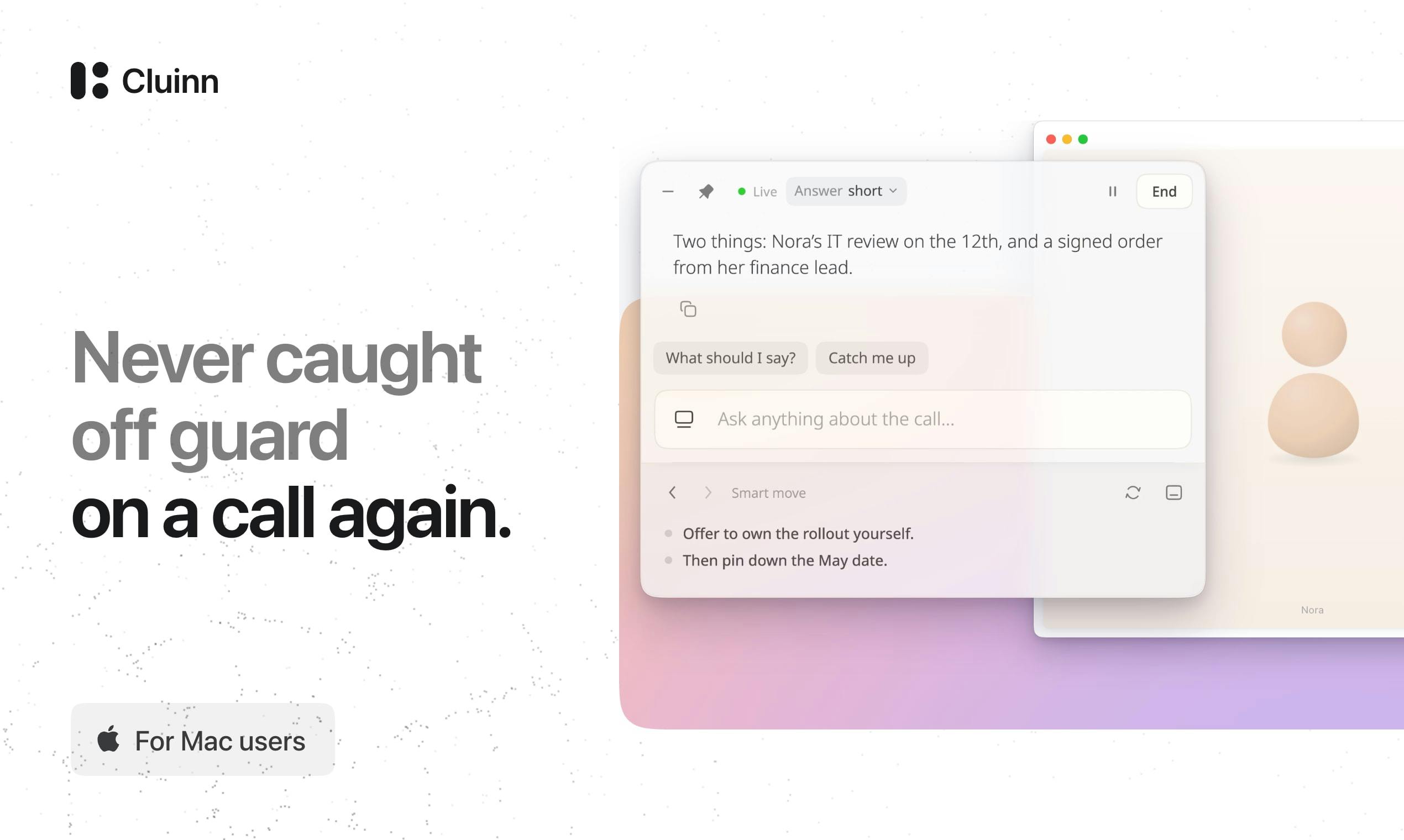 Cluinn: A Real-Time AI Assistant for Mac Calls That Answers Questions Mid-Meeting