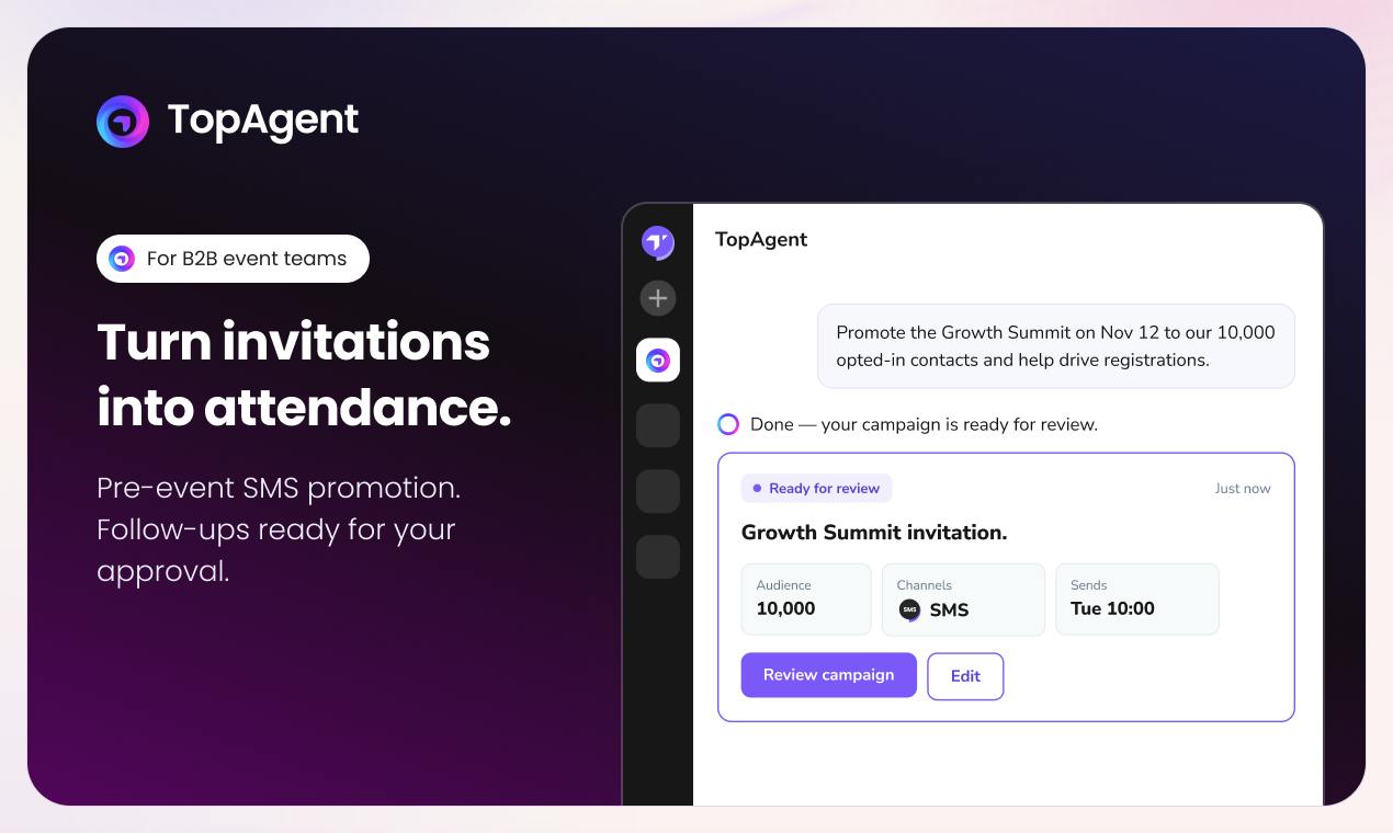 TopAgent: An AI Agent SMS Marketing Tool to Boost B2B Event Attendance