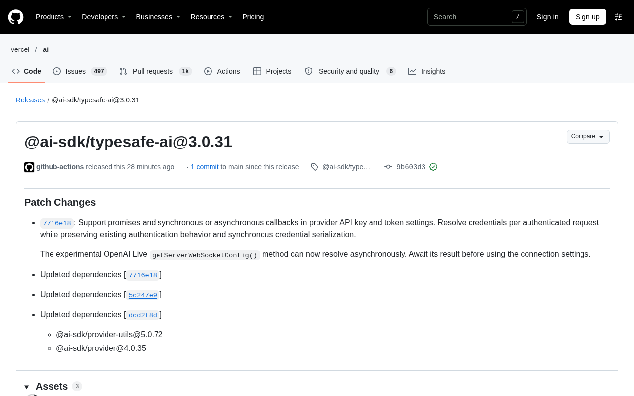 @ai-sdk/typesafe-ai 3.0.31 发布:异步凭证解析成亮点