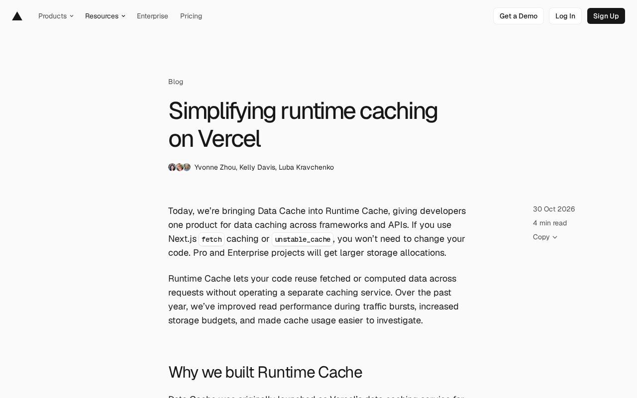 Vercel 统一运行时缓存:Data Cache 并入 Runtime Cache
