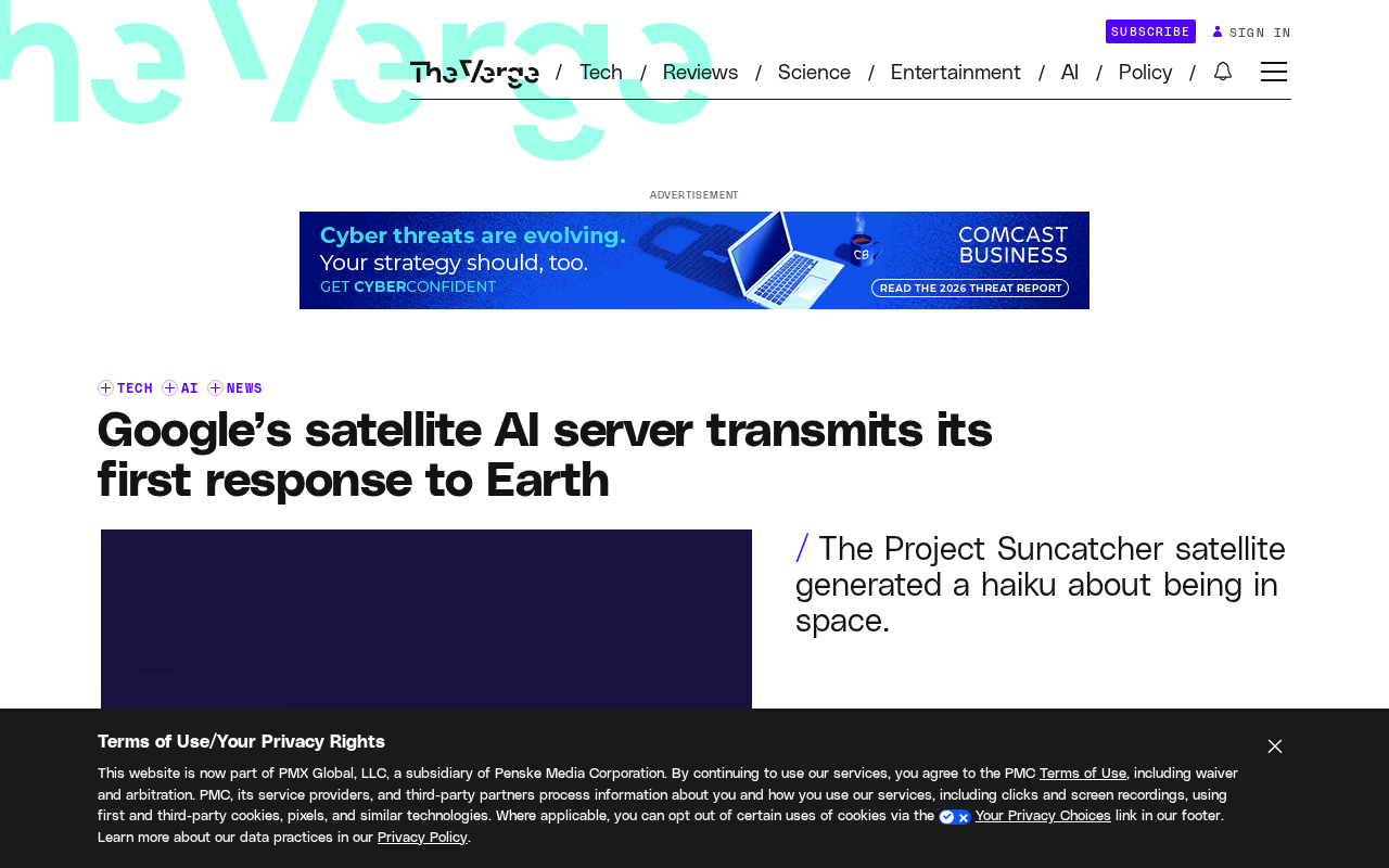 Google's Satellite AI Server Reaches Orbit: Gemma Model Generates First Reply in Space
