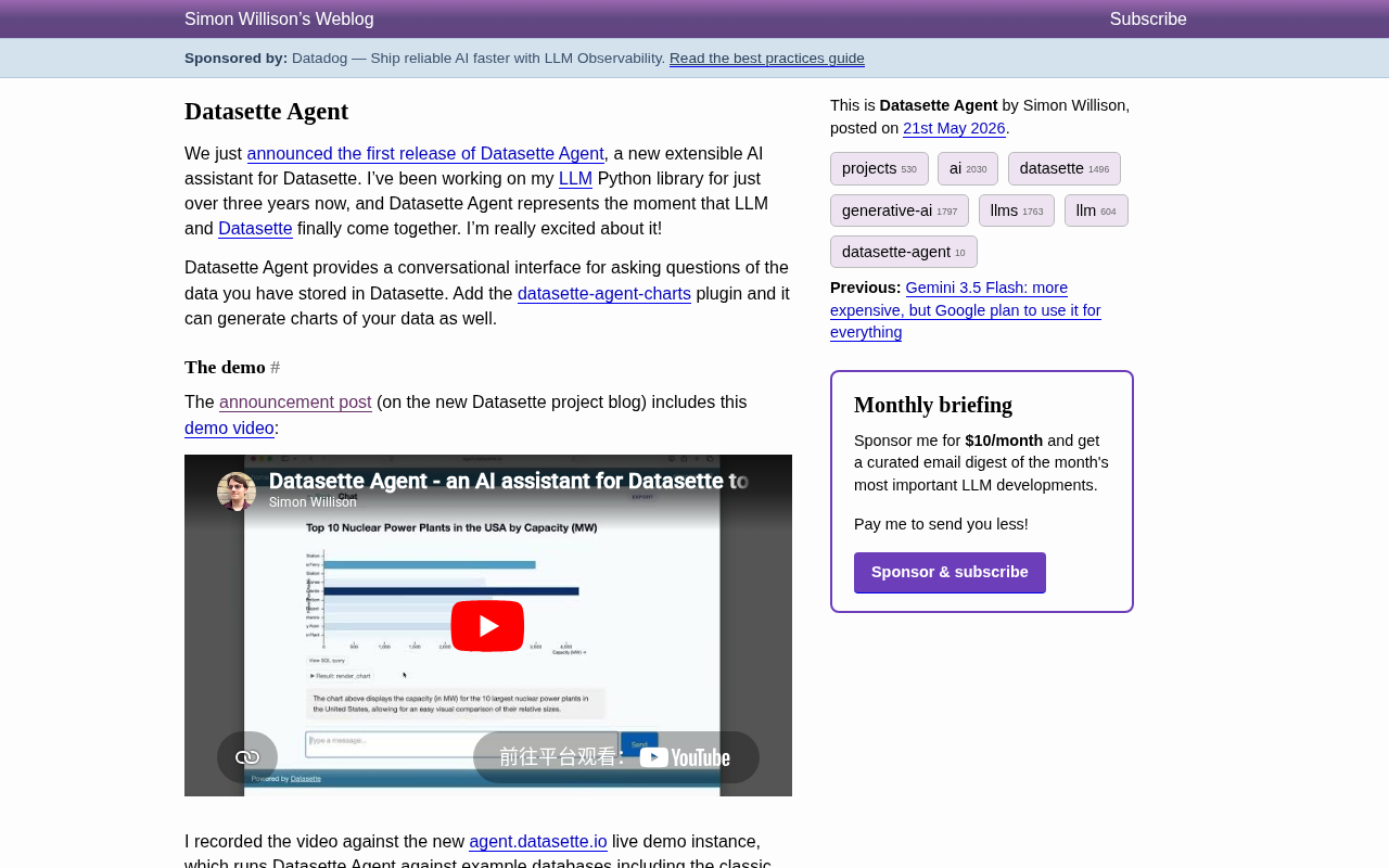 Datasette Agent: An Open-Source AI Assistant for Querying Databases with Natural Language