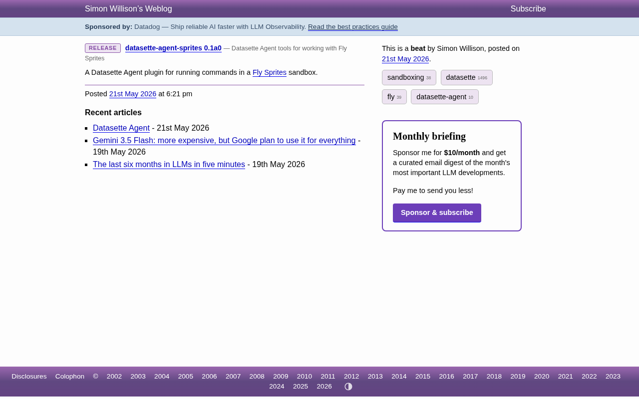 datasette-agent-sprites: A Deep Dive into the AI Agent Sandbox Execution Plugin