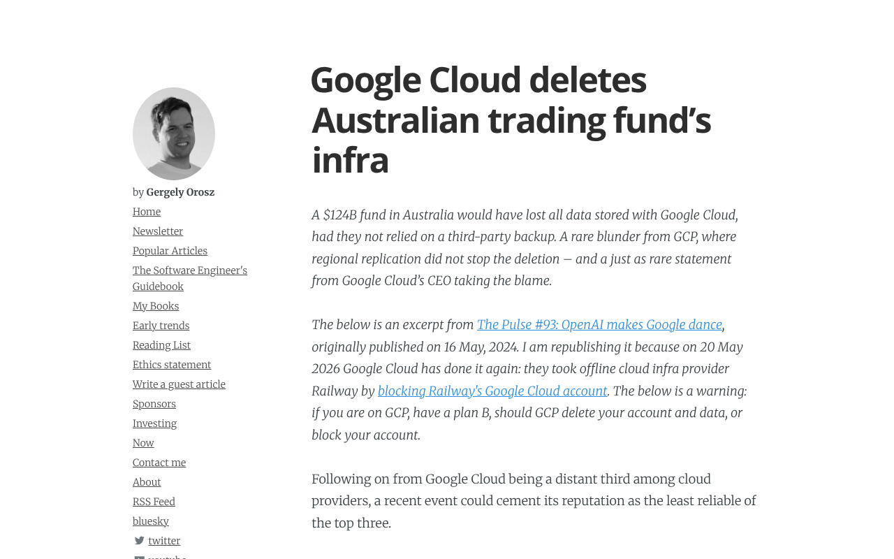 Google Cloud Accidentally Deletes All Data of Australian $124 Billion Fund: CEO Apology and Disaster Recovery Lessons