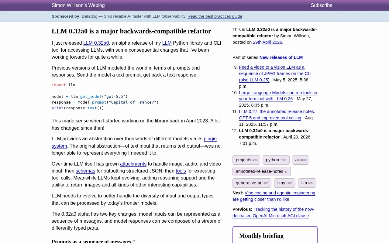 LLM 0.32 Refactor: An Architecture Upgrade from Text Q&A to Multimodal Streaming Interaction