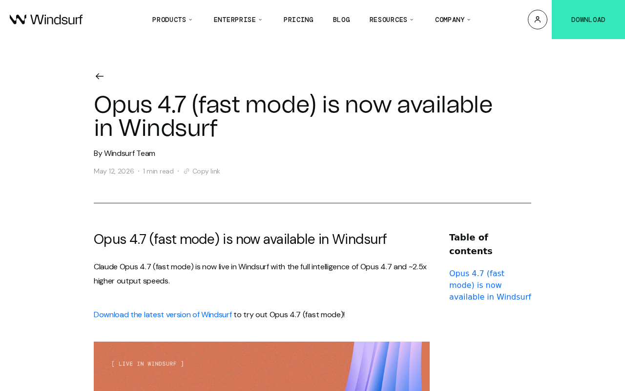 Windsurf Integrates Claude Opus 4.7 Fast Mode with 2.5x Speed Boost