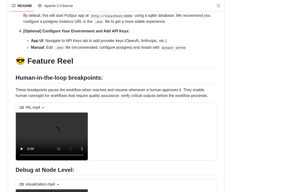 github source: PySpur-Dev/pyspur: A visual playground for agentic workflows: Iterate over your agents 10x faster